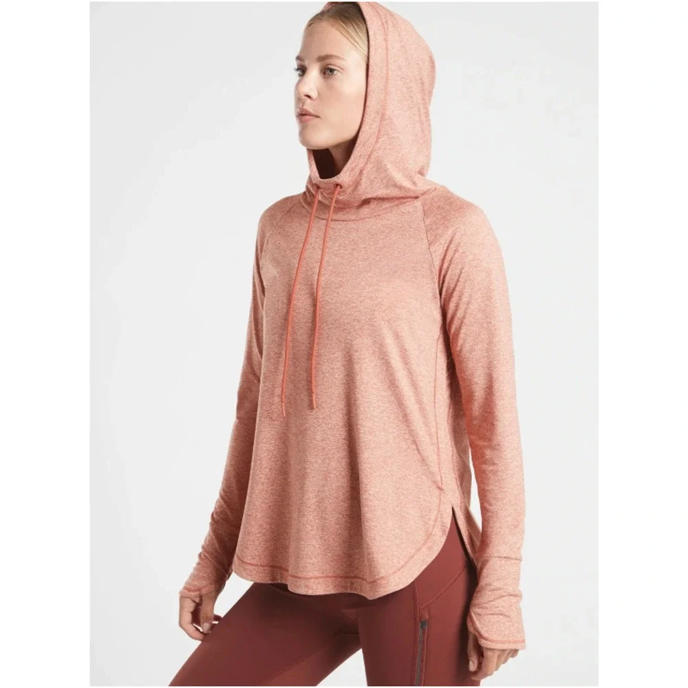 Athleta Uptempo Hoodie Sweatshirt Womens Large Cameo Orange Athleisure 382882 - Picture 2 of 13